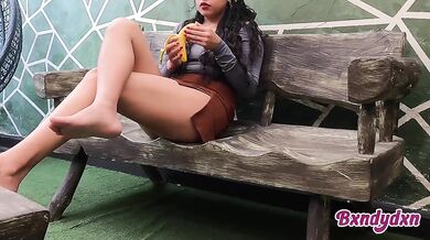 POV Latina destroying her tight hole alone in the garden