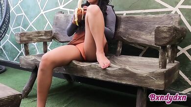 POV Latina destroying her tight hole alone in the garden