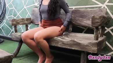 POV Latina destroying her tight hole alone in the garden