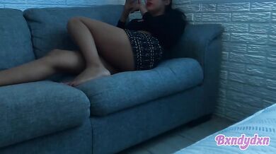 Stretched out on the sofa teasing your thoughts girl alone sensual latina