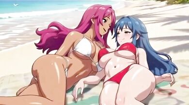 Lesbian sizzlin stepmom duo loses control on private beach