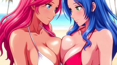 Lesbian sizzlin stepmom duo loses control on private beach