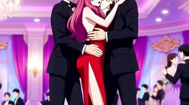 Shy virgin loses innocence in sensual group embrace with hentai stepmom