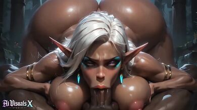White-Haired Dark Elf Gets Deepthroated and Creampied raw in AI Animation