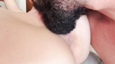 Bearded Guy Destroys Her With Cunnilingus Until She Gushes Hard On Camera