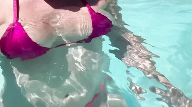 Italian Big Tits MILF Struggles in Public Pool Water Bikini Slipping Drooling