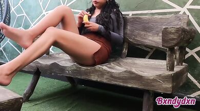 Latina garden pleasure masturbating with banana POV