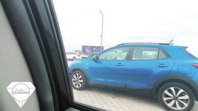 Risky redhead milf gets destroyed in public parking lot cumshot