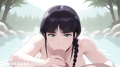 Nemu Kurotsuchi destroys you in the hot spring Bleach Hentai uncensored
