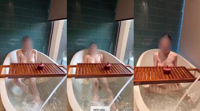Bath time pleasure wet white skin soaped up and spread