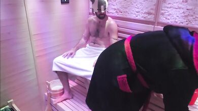 Strangers in Sauna fucking raw on heated benches