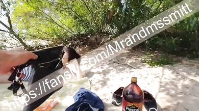 Stranger on a Russian public beach gets her first handjob from a random babe
