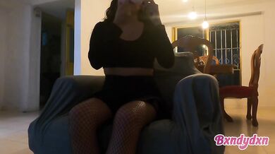 Sofa waiting for her date touching herself like a desperate latina whore