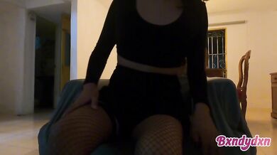 Sofa waiting for her date touching herself like a desperate latina whore
