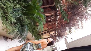 POV destroyed her soaked hairy pussy in the city yard peeing