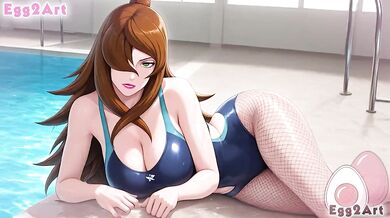 Naruto hentai Terumi Mei big tits slurping cock in swimsuit