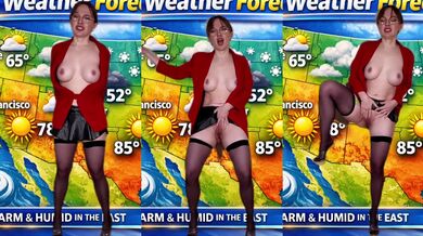 Weather girl couldn't hold it and gushed all over the studio