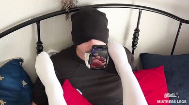 Foot Worship Developer gets Nylon Socks Muffled Slave while playing with her feet