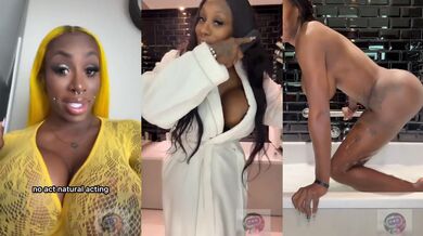 Ebony Mystique big tits jerked to a solo fingering solo