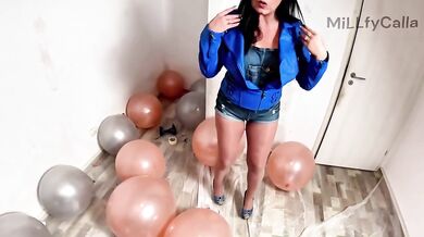 Denim Dominant MILF Balloon Humiliation Popped Deepthroat Doggy Double Cum