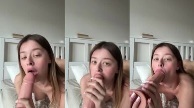 Stepsister taunts with her shaved little pussy for your leaking dildo