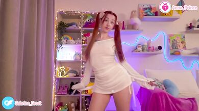 Petite redhead in cute dress strips and teases till she's dripping wet