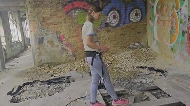 Russian Mistress destroys slave in forest abandoned building merciless strapon pegging public