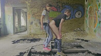 Russian Mistress destroys slave in forest abandoned building merciless strapon pegging public