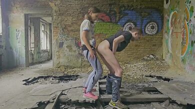 Russian Mistress destroys slave in forest abandoned building merciless strapon pegging public
