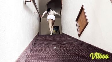 Latina in white miniskirt gets fucked hard by her boyfriend
