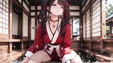 Forbidden Miko first time kneeling at shrine worshipping raw intimate encounter