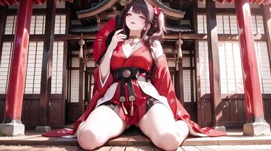 Forbidden Miko first time kneeling at shrine worshipping raw intimate encounter