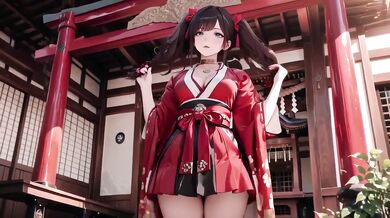 Forbidden Miko first time kneeling at shrine worshipping raw intimate encounter