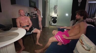 Vacation turned into a threesome cum in her mouth while husband watches
