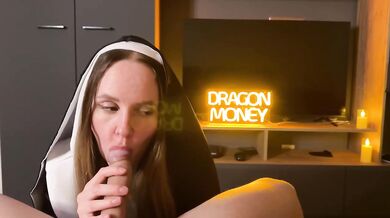 Nun confesses sins with mouth wide open sloppy deep throat confession