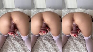 Shaved tattooed brunette step sis destroys dildo on cam