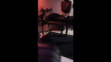 Raw gas mask breath play with tight latex bonded and jerked off