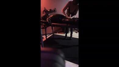 Raw gas mask breath play with tight latex bonded and jerked off