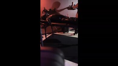 Raw gas mask breath play with tight latex bonded and jerked off