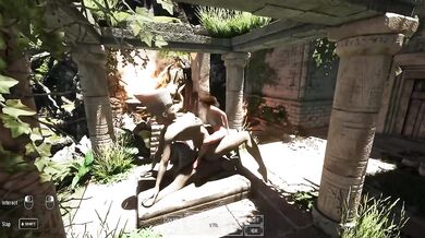 Lara Croft's cursed tomb gets her bouncing on monster cock while statues watch
