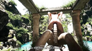 Lara Croft's cursed tomb gets her bouncing on monster cock while statues watch