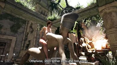 Lara Croft's cursed tomb gets her bouncing on monster cock while statues watch