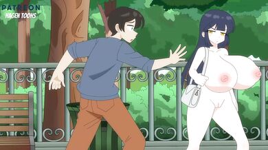 Nudist Audrey gets her big tits ruined in raw hentai