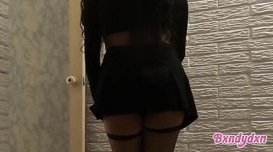 Hot latina in heels destroyed her miniskirt while teasing POV solo