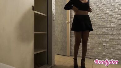 Hot latina in heels destroyed her miniskirt while teasing POV solo