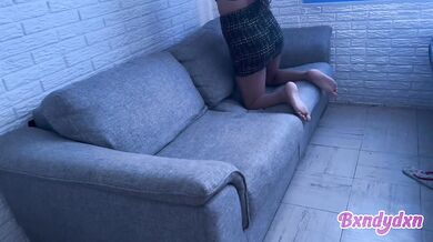 Latina in tight miniskirt teases you on the sofa pov