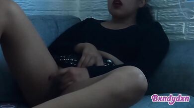Latina sensually masturbates alone on the couch