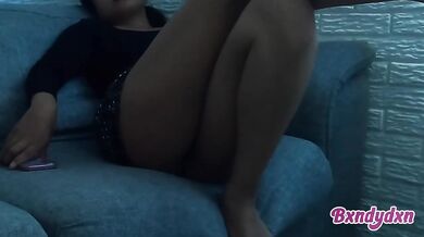 Latina sensually masturbates alone on the couch