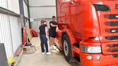 Cuckold husband catches cheating wife fucked raw in fake truck by trucker