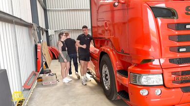 Cuckold husband catches cheating wife fucked raw in fake truck by trucker